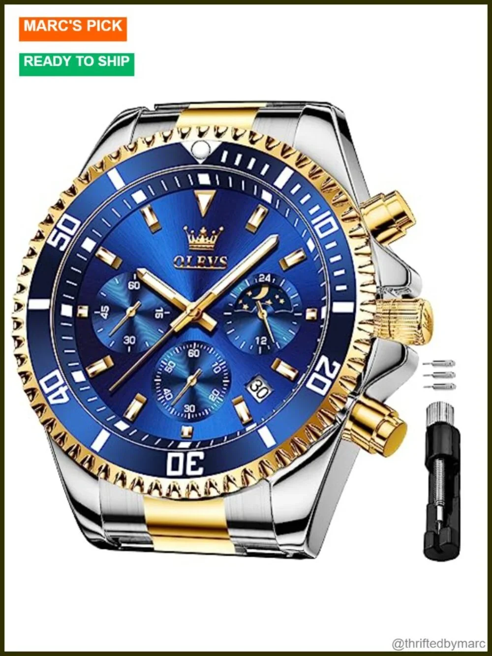 Men's Stainless Steel Waterproof Chronograph Wrist Watch Luminous Analog Quartz